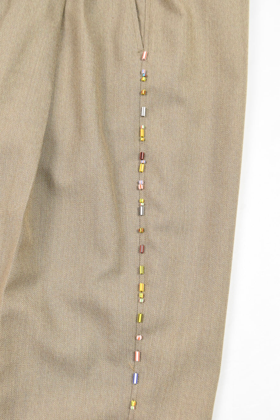 KHAKI BEADED WOOL TROUSERS