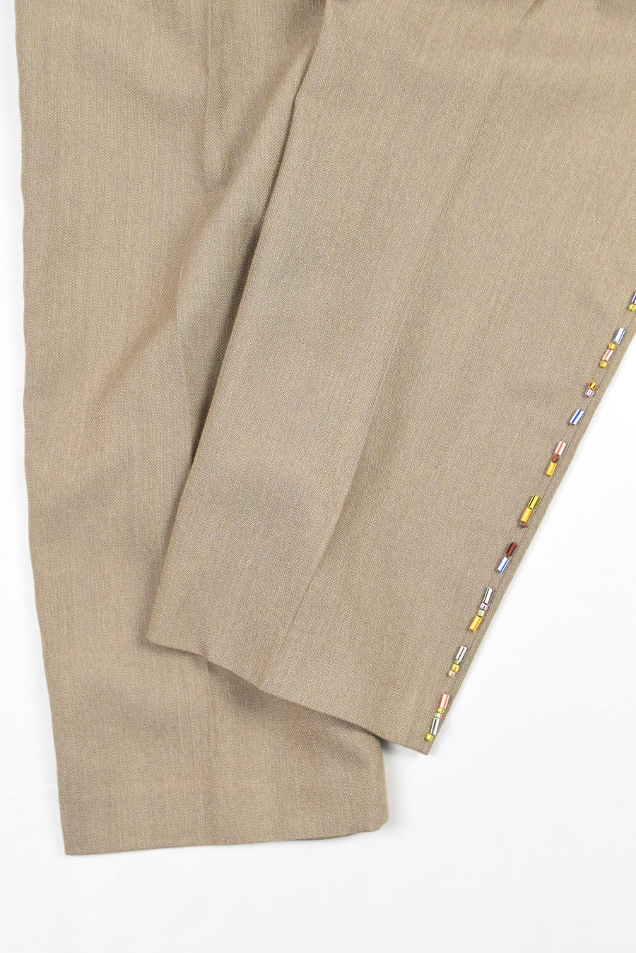 KHAKI BEADED WOOL TROUSERS