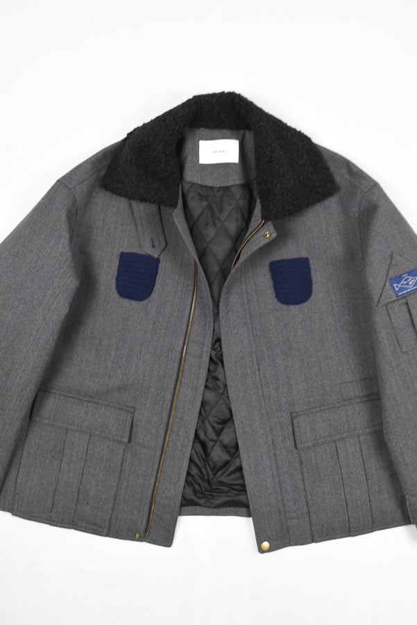 GREY PATCHWORK WOOL COAT