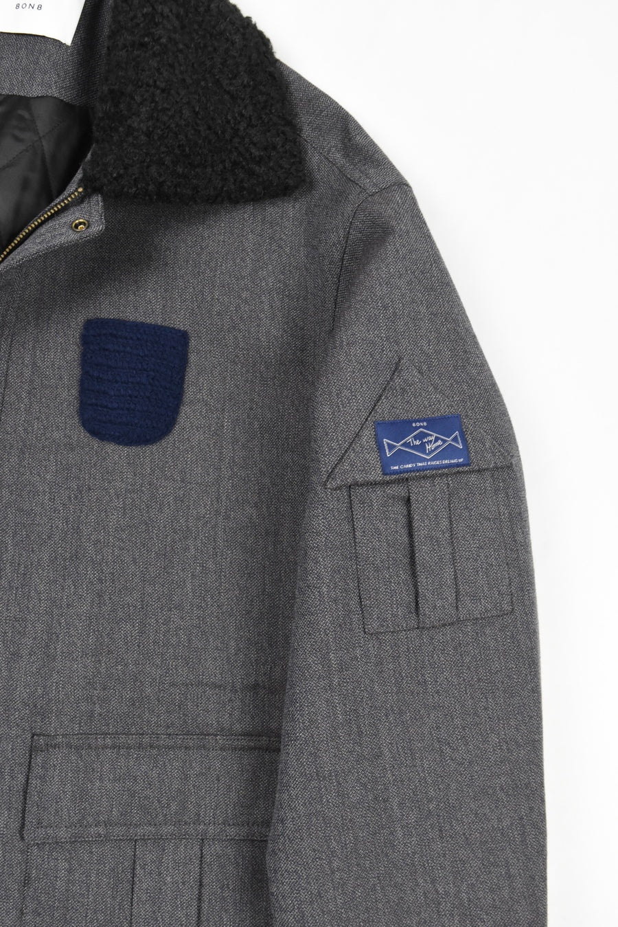 GREY PATCHWORK WOOL COAT