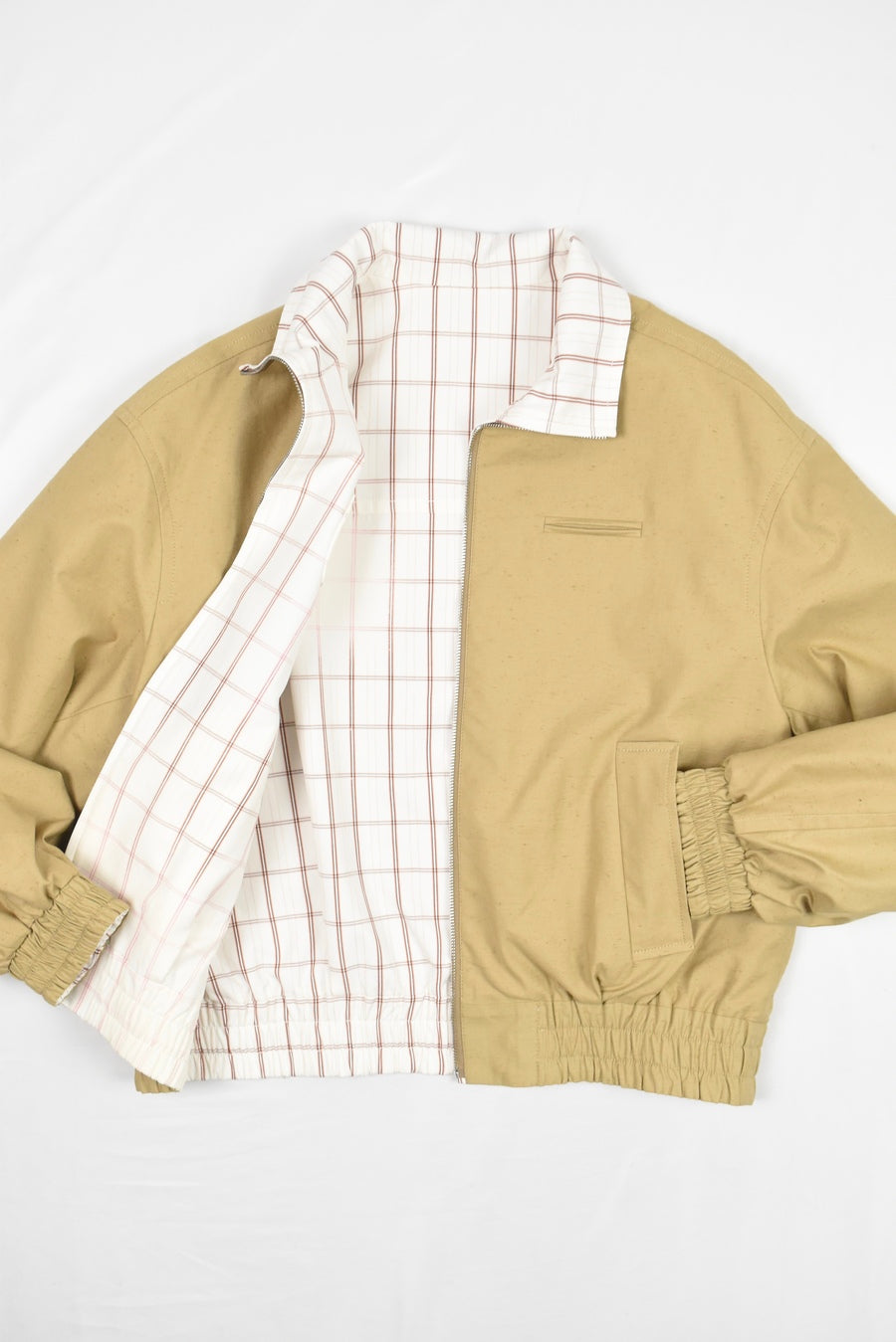 KHAKI COLLAR REVERSIBLE PLAID COAT