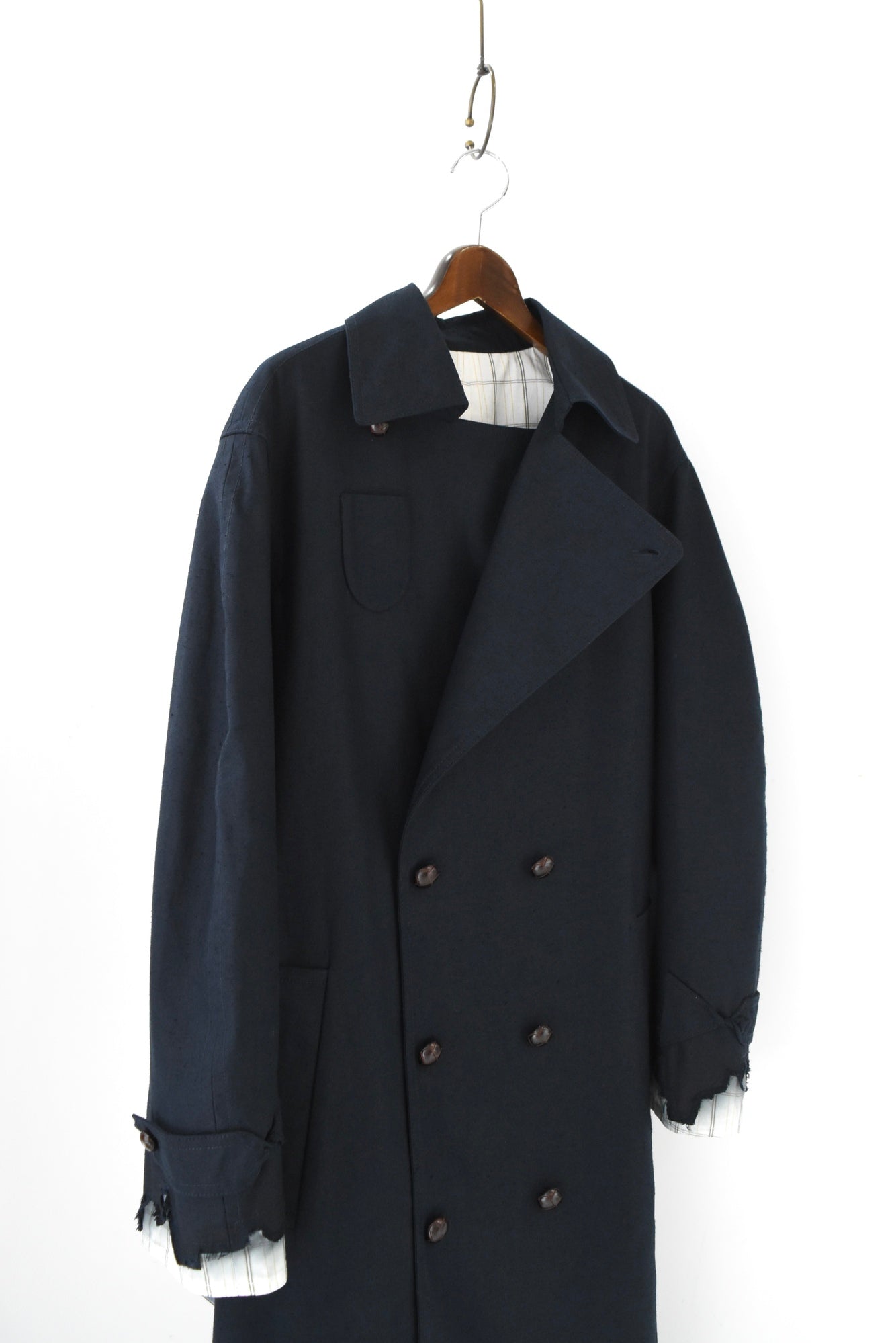 DARK BLUE PLAID TRENCH COAT