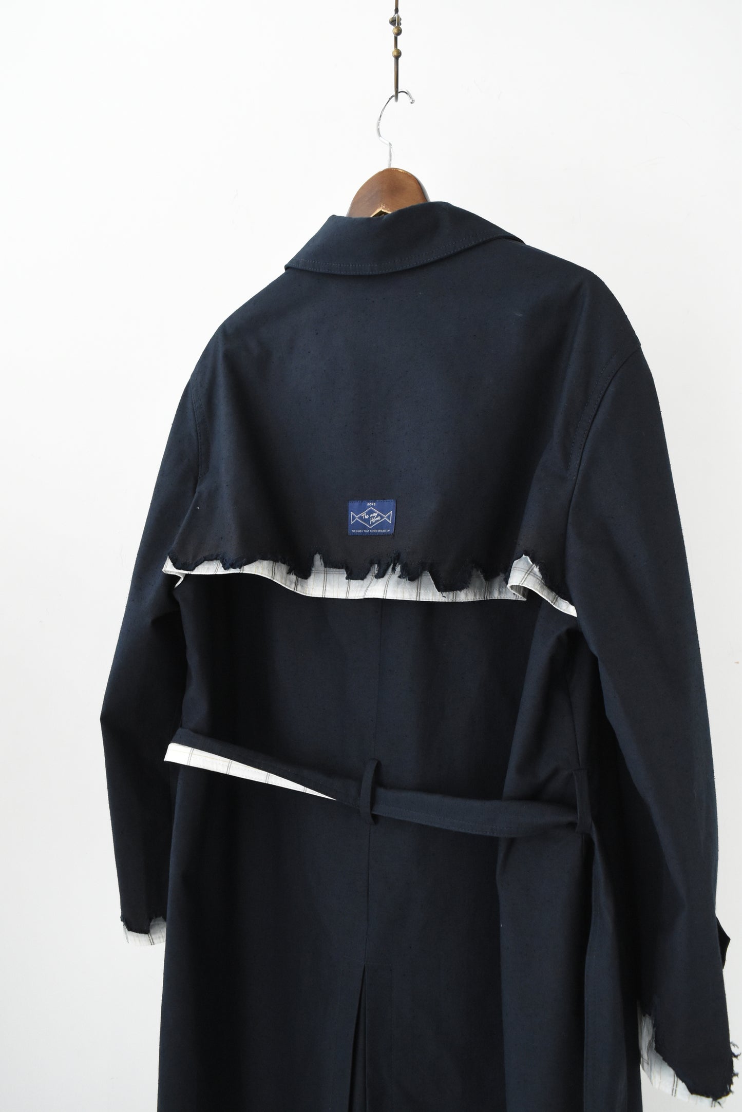 DARK BLUE PLAID TRENCH COAT