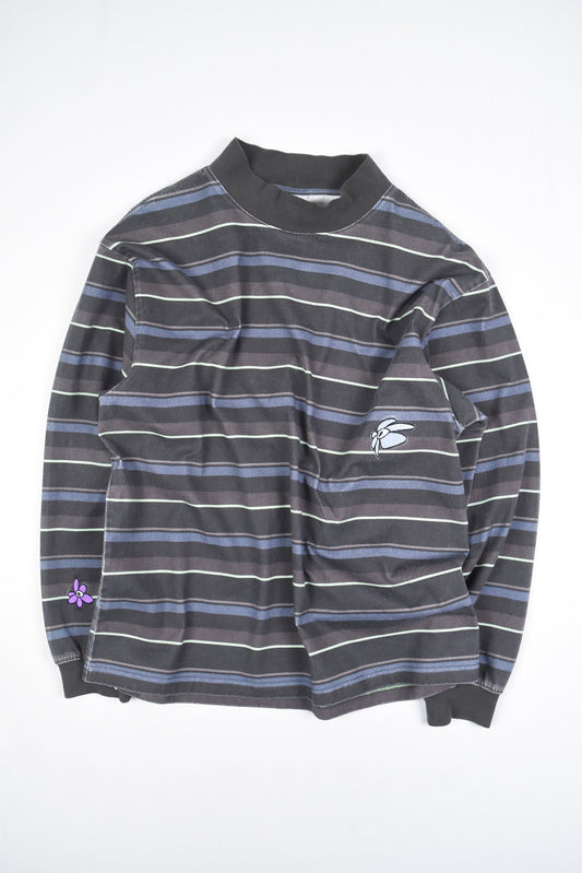 STRIPED GESTURES MOCK NECK PULLOVER