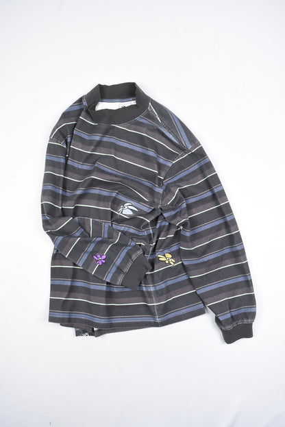 STRIPED GESTURES MOCK NECK PULLOVER