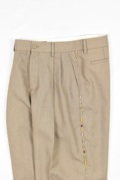 KHAKI BEADED WOOL TROUSERS