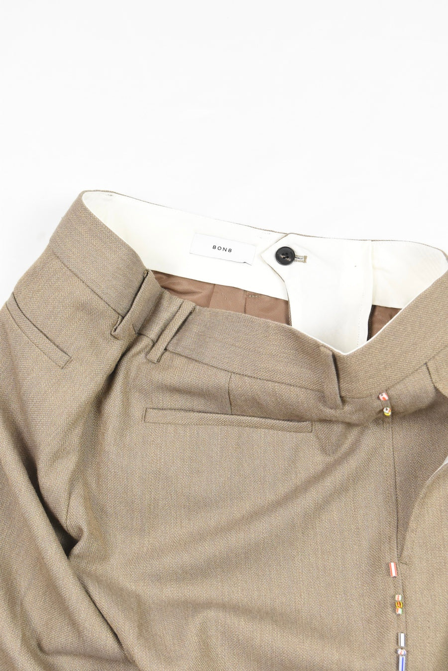 KHAKI BEADED WOOL TROUSERS
