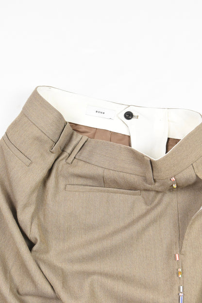 KHAKI BEADED WOOL TROUSERS