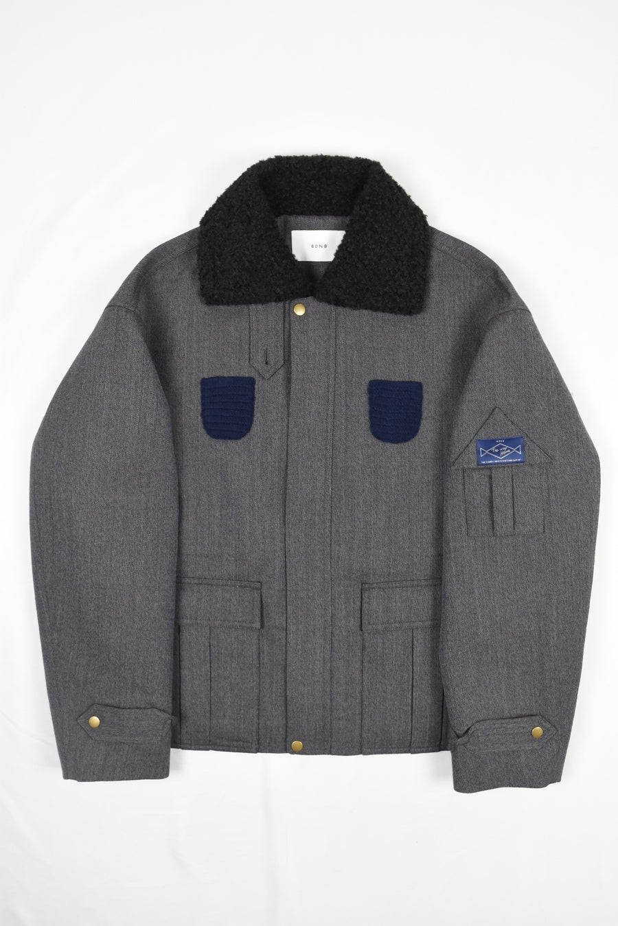 GREY PATCHWORK WOOL COAT