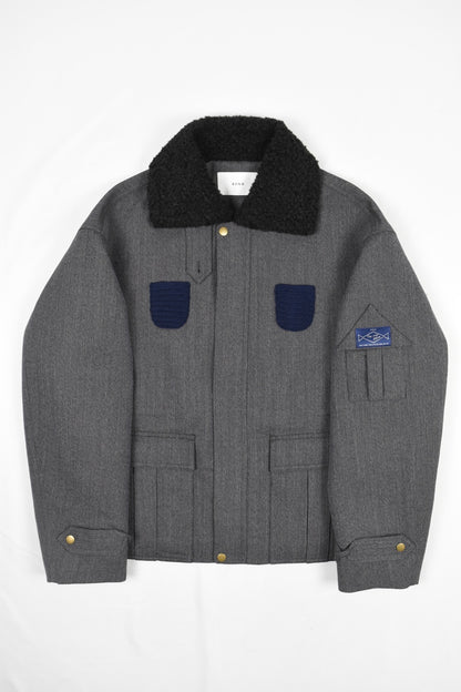 GREY PATCHWORK WOOL COAT