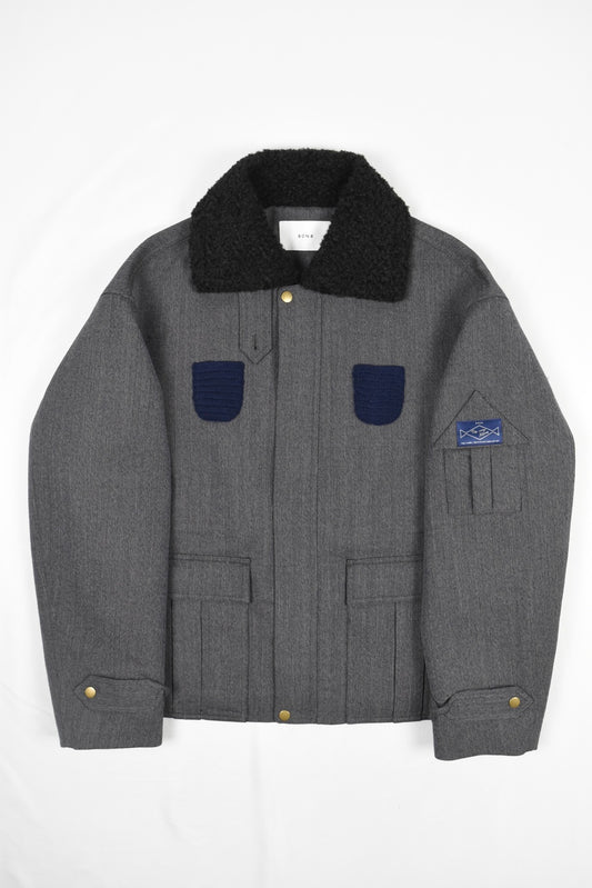 GREY PATCHWORK WOOL COAT