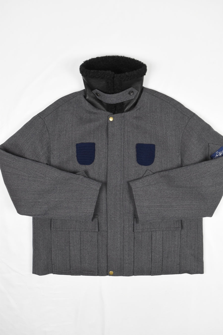 GREY PATCHWORK WOOL COAT