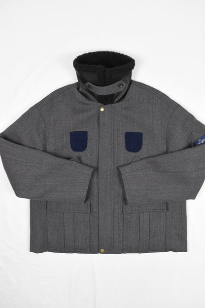 GREY PATCHWORK WOOL COAT