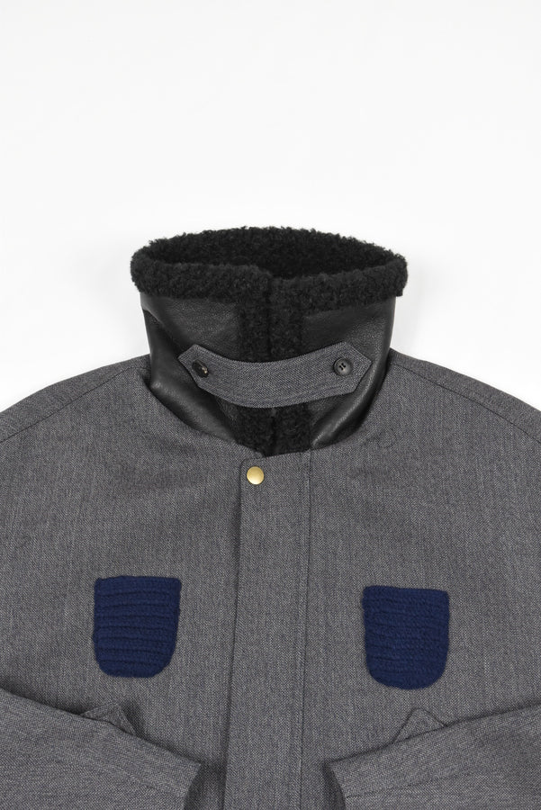 GREY PATCHWORK WOOL COAT