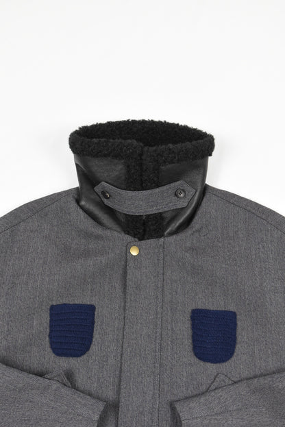 GREY PATCHWORK WOOL COAT