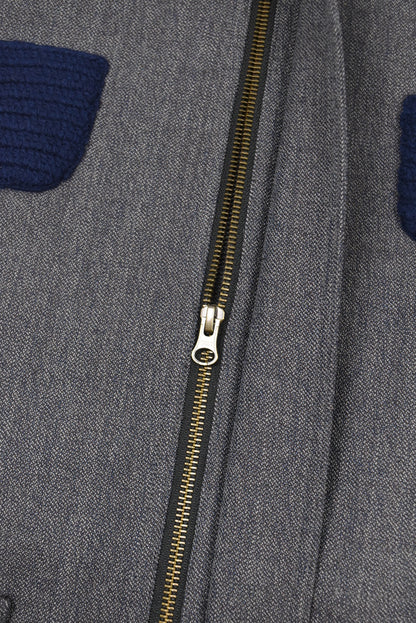GREY PATCHWORK WOOL COAT