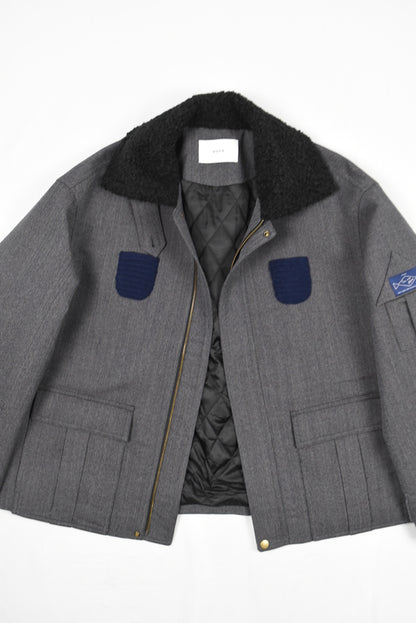 GREY PATCHWORK WOOL COAT