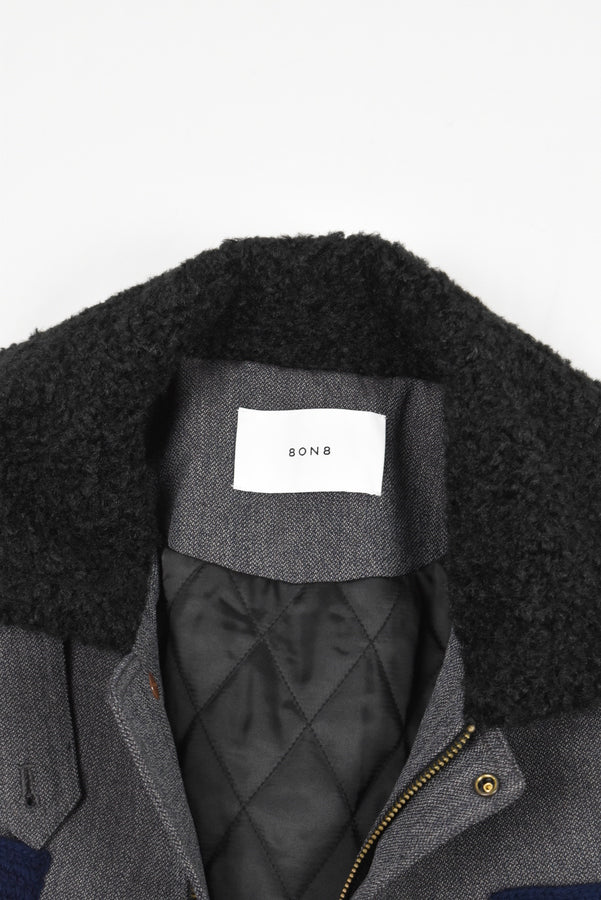 GREY PATCHWORK WOOL COAT