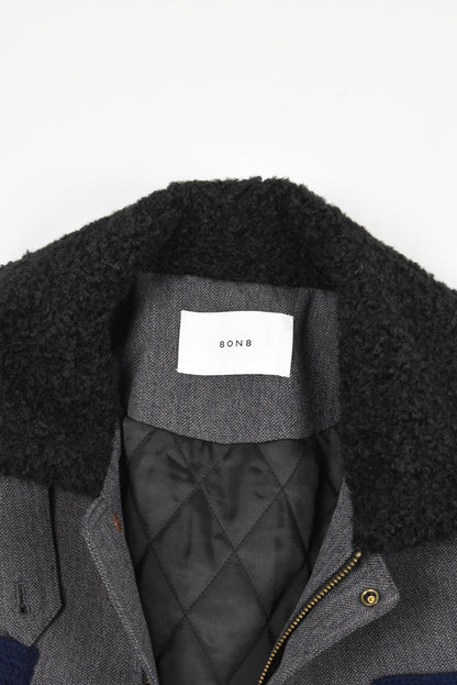 GREY PATCHWORK WOOL COAT