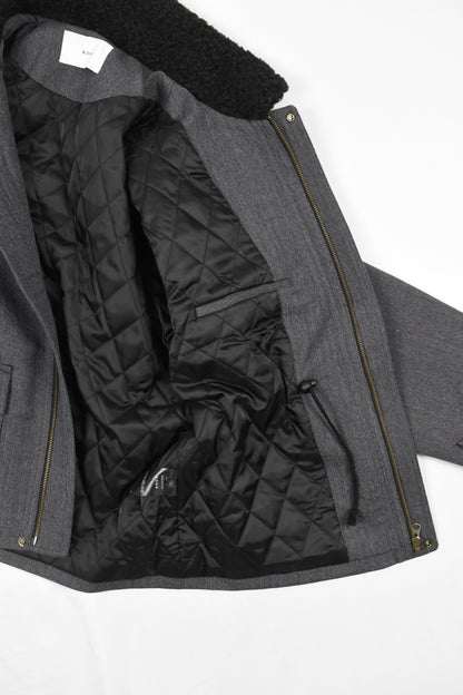 GREY PATCHWORK WOOL COAT