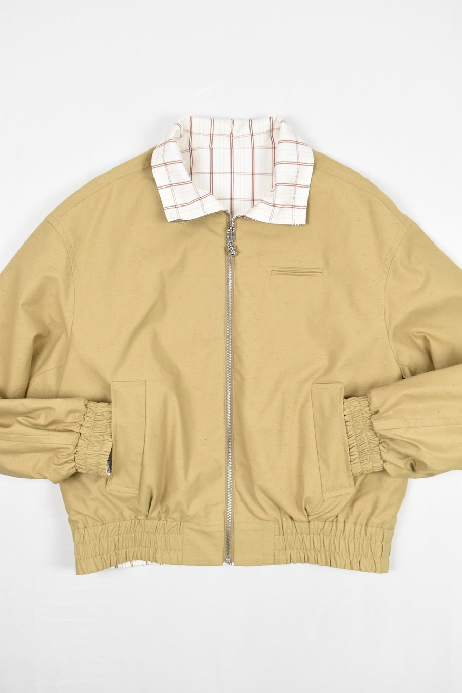 KHAKI COLLAR REVERSIBLE PLAID COAT