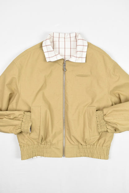 KHAKI COLLAR REVERSIBLE PLAID COAT