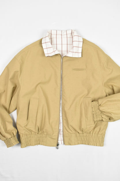 KHAKI COLLAR REVERSIBLE PLAID COAT