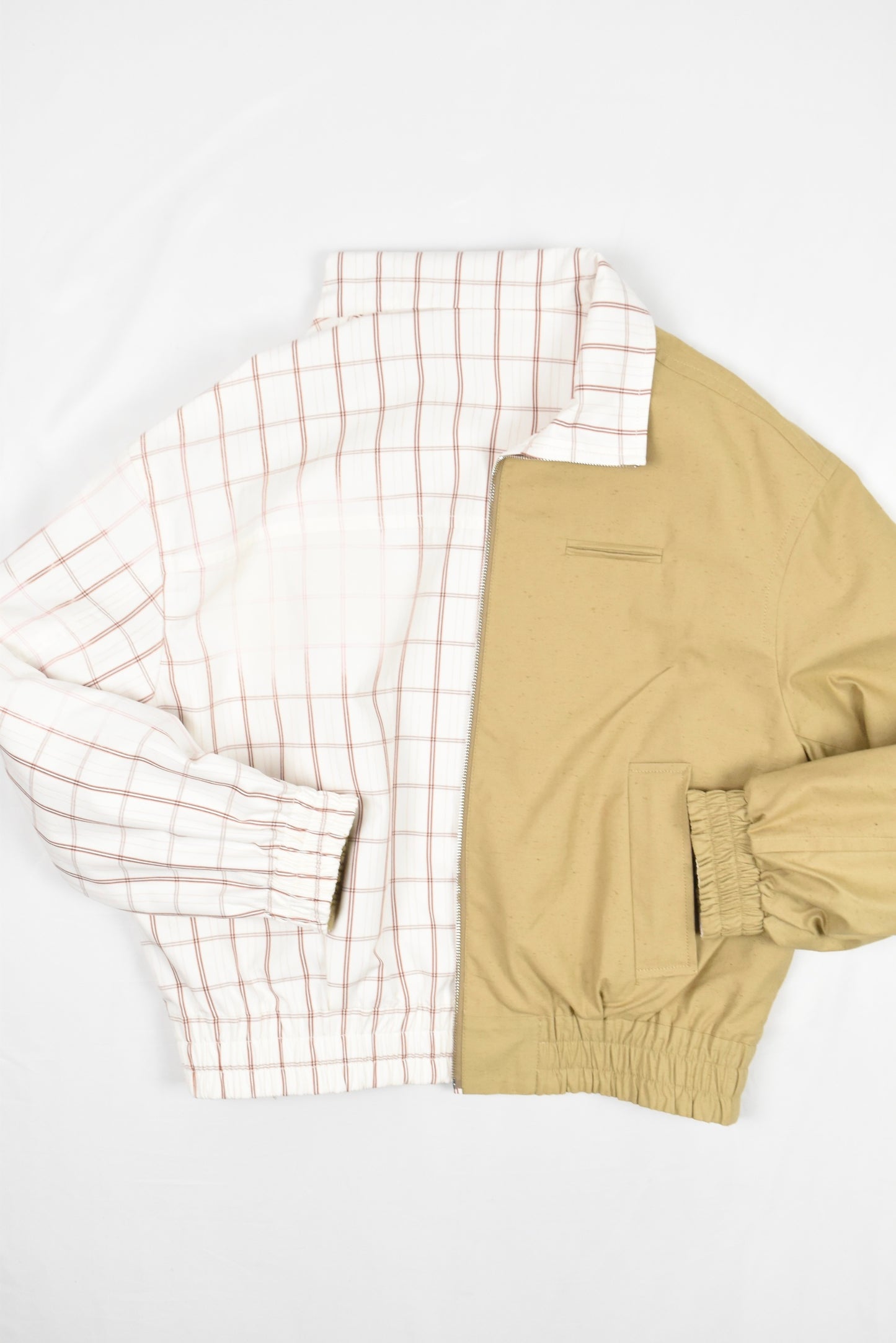 KHAKI COLLAR REVERSIBLE PLAID COAT