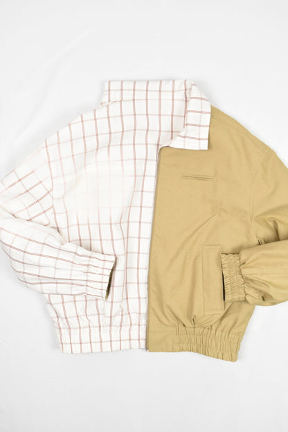 KHAKI COLLAR REVERSIBLE PLAID COAT