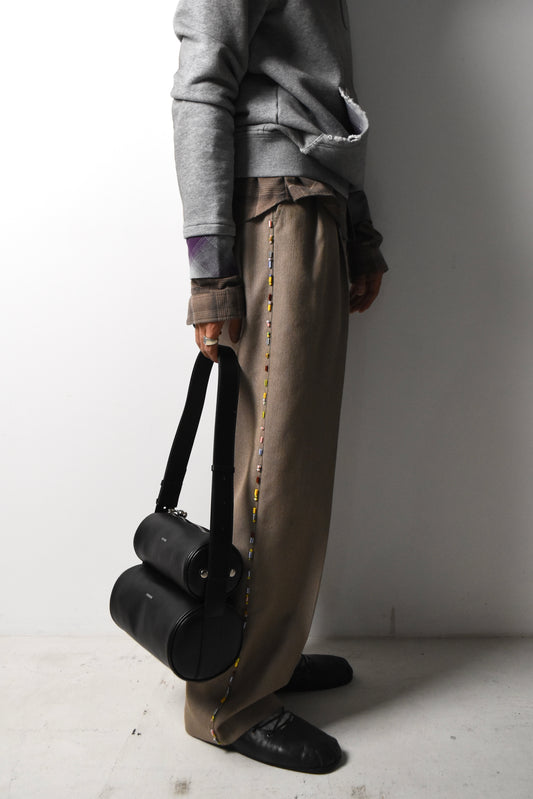KHAKI BEADED WOOL TROUSERS