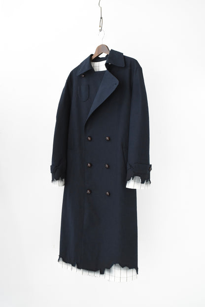 DARK BLUE PLAID TRENCH COAT