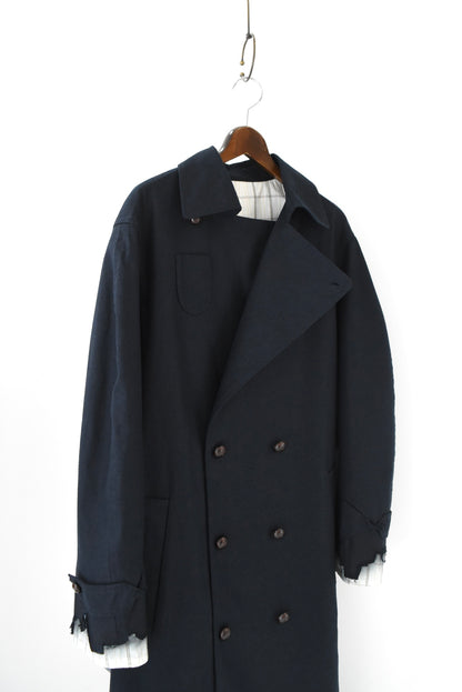 DARK BLUE PLAID TRENCH COAT