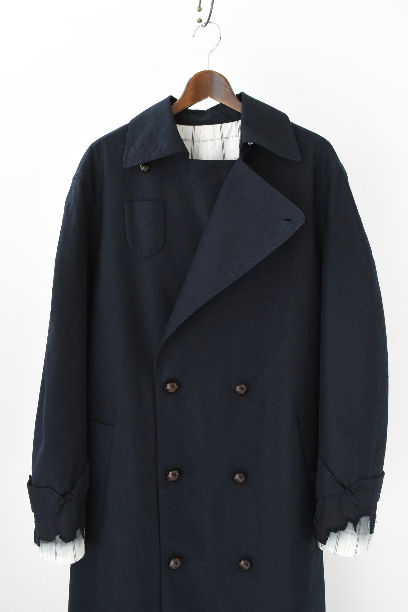 DARK BLUE PLAID TRENCH COAT