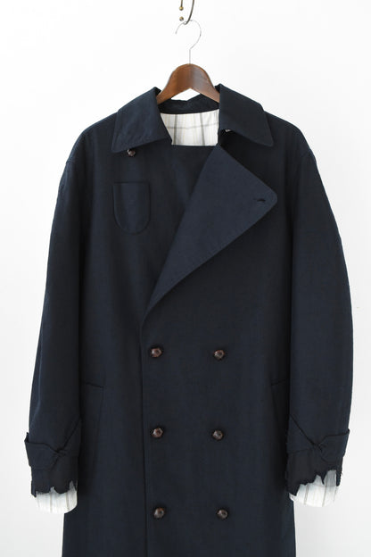 DARK BLUE PLAID TRENCH COAT