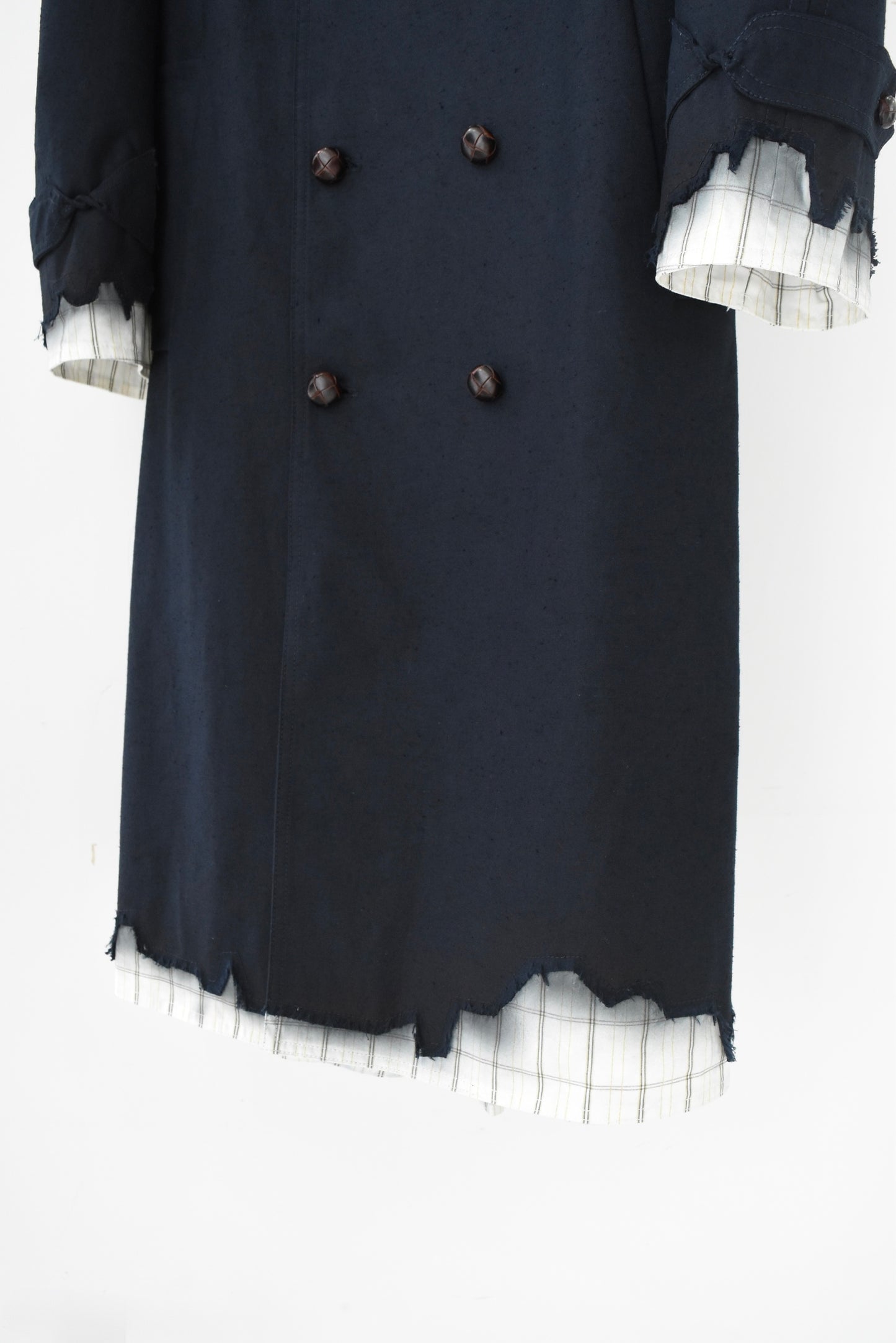 DARK BLUE PLAID TRENCH COAT