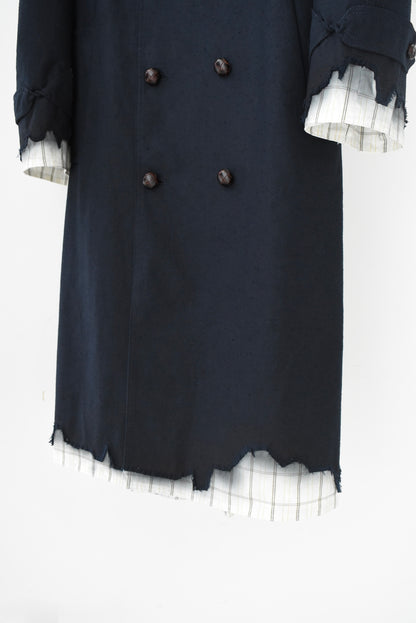 DARK BLUE PLAID TRENCH COAT