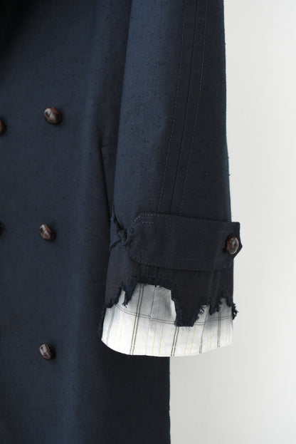 DARK BLUE PLAID TRENCH COAT
