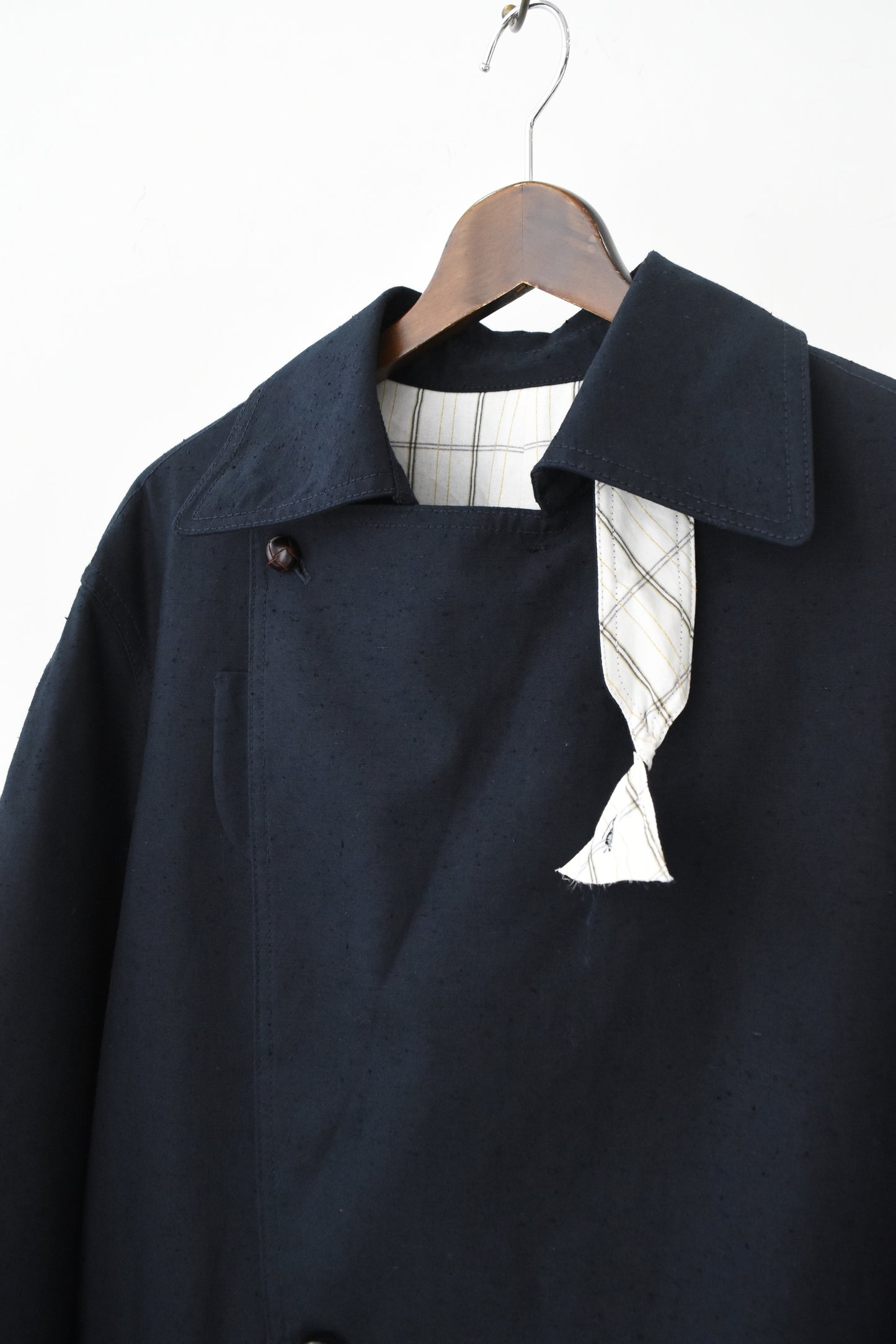 DARK BLUE PLAID TRENCH COAT