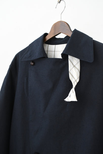 DARK BLUE PLAID TRENCH COAT
