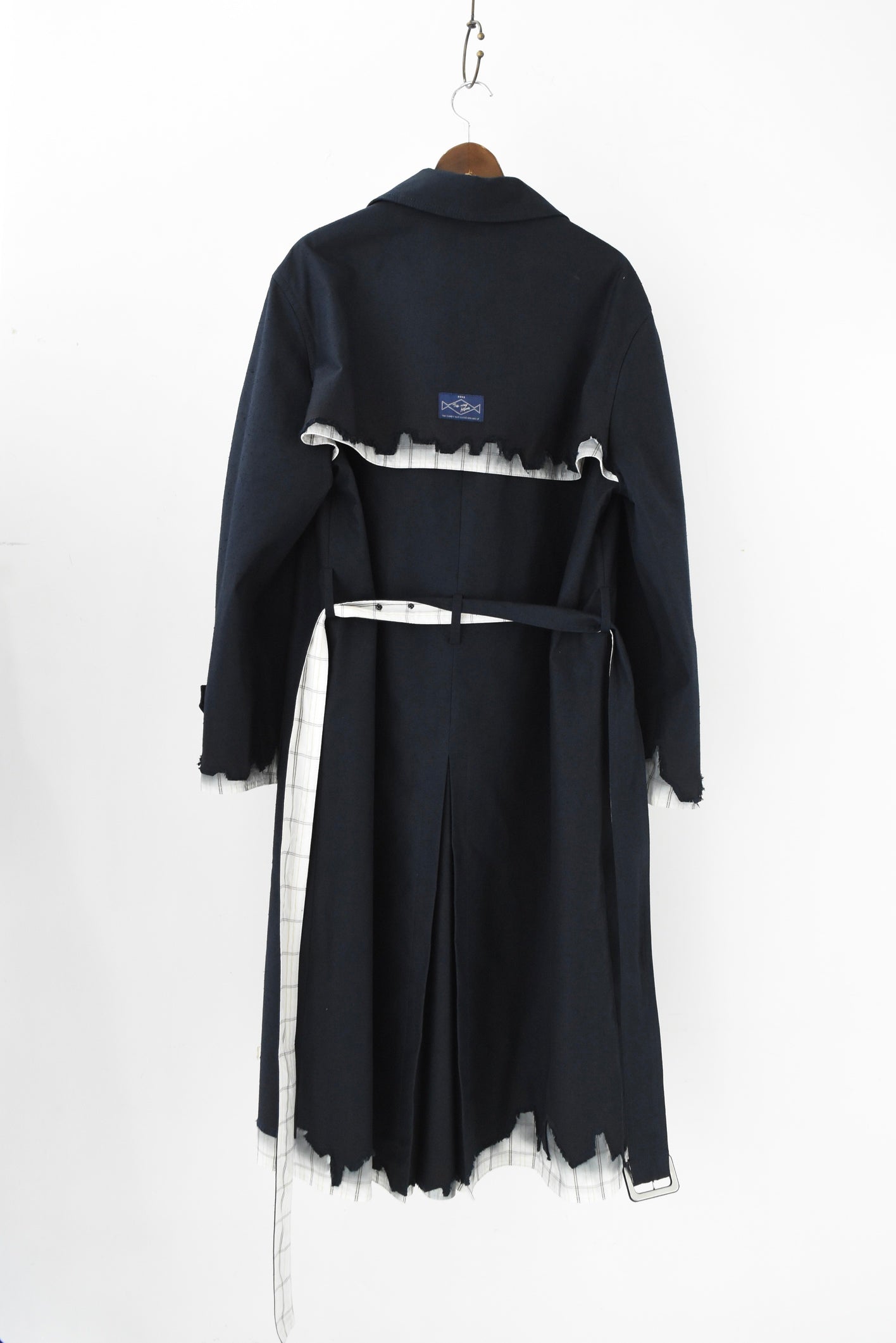 DARK BLUE PLAID TRENCH COAT