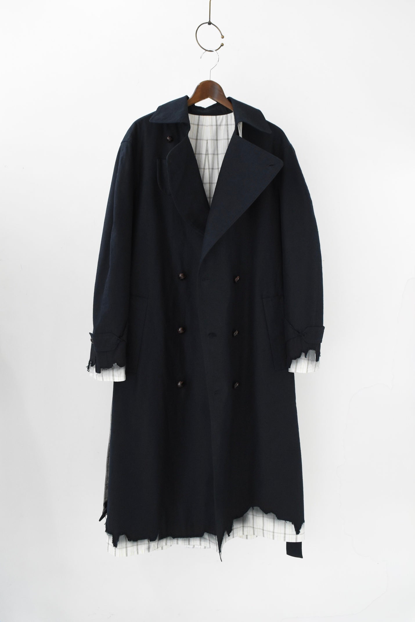 DARK BLUE PLAID TRENCH COAT