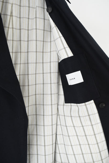 DARK BLUE PLAID TRENCH COAT